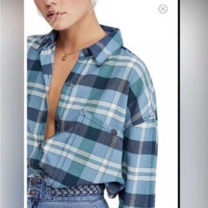 Free People Loveland Blue Plaid Button-Up Shirt - NWOT